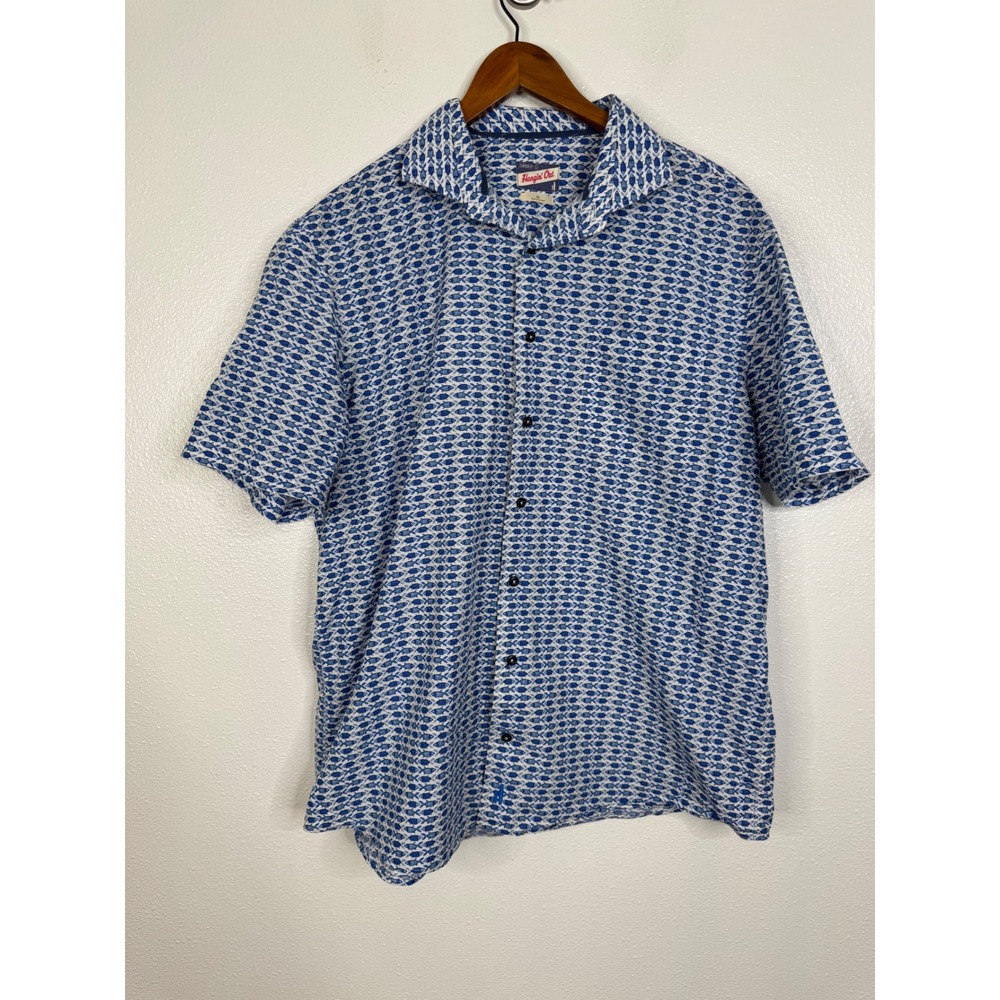 Johnnie-O Hangin Out Mens XL Arie Fish‎ Print Shirt Laguna Blue JMWS 2280
